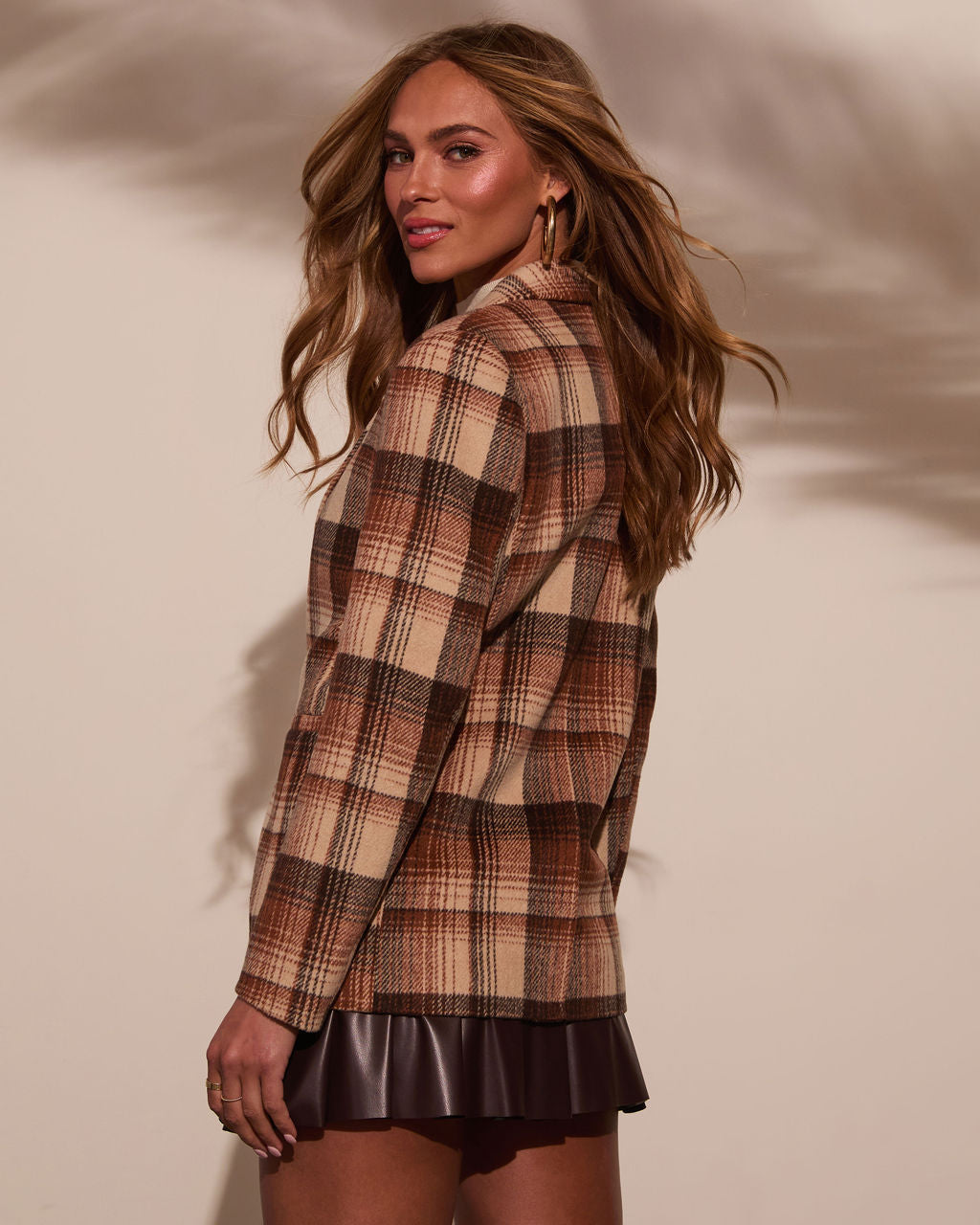 Women's Tartan Plaid Single-Button Longline Blazer