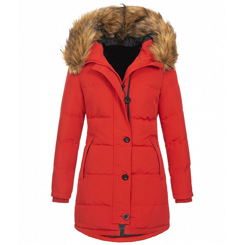 Women's Quilted Parka Coat with Faux Fur Trim Hood