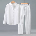 Men's Linen Blend Long Sleeve Shirt and Pants Set
