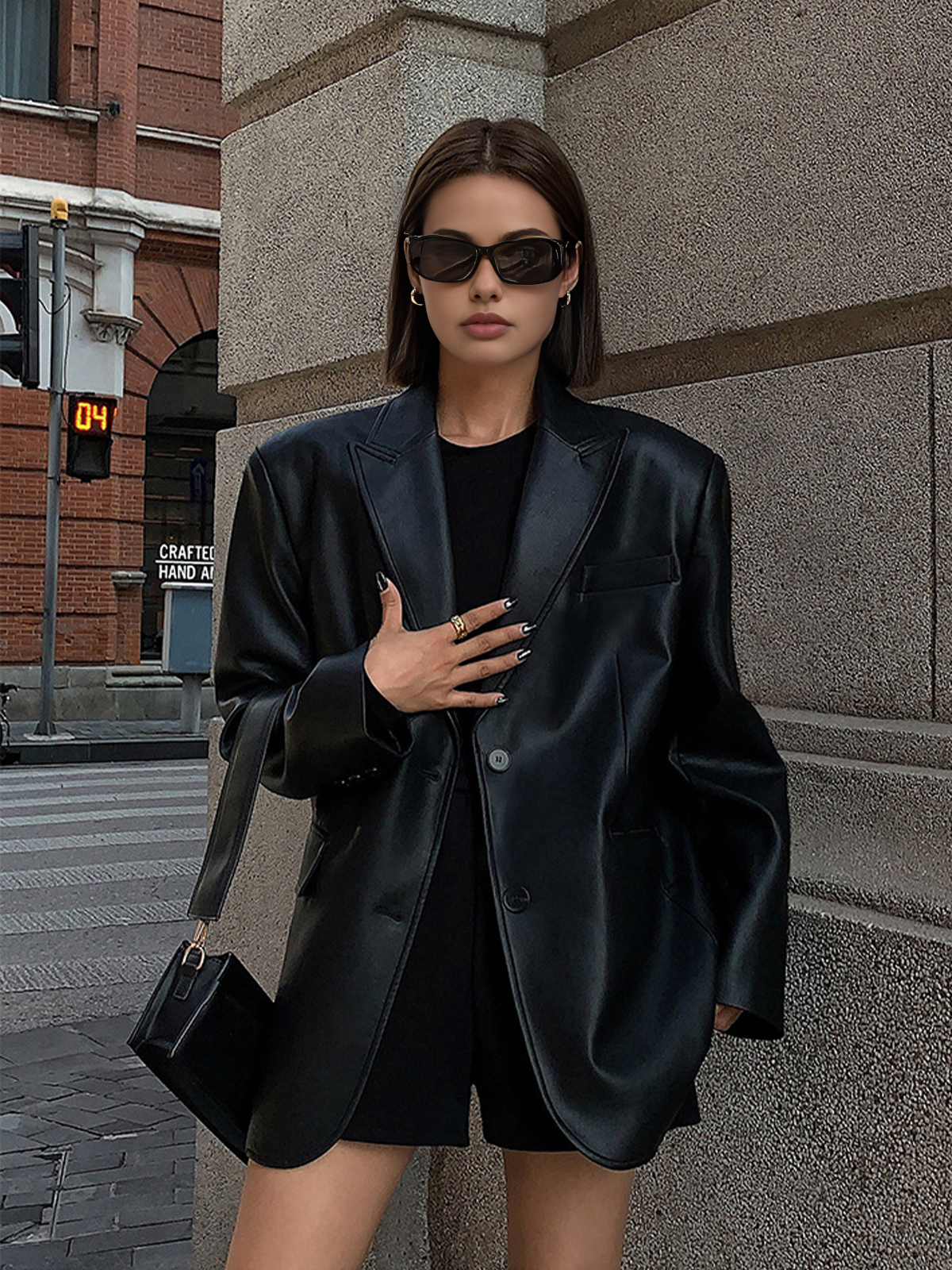 Women's Oversized Faux Leather Blazer