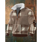 Men's Sherpa Collar Quarter-Zip Knit Sweater with Elbow Patches