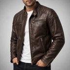 Men's Faux Leather Biker Jacket with Quilted Shoulders