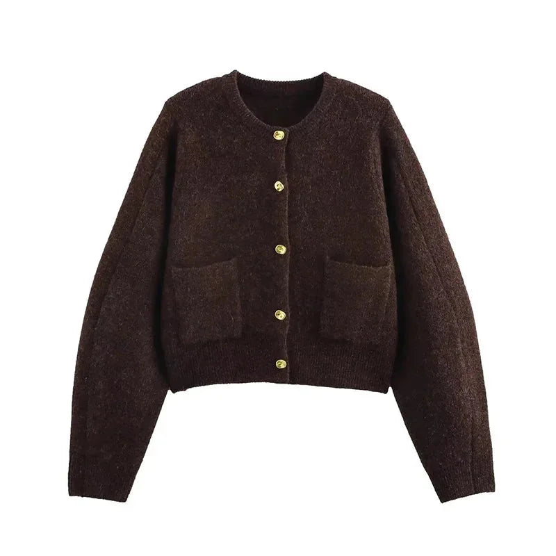 Women's Cropped Button-Front Knit Cardigan