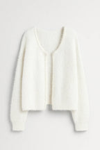 Women's Fuzzy Knit Pearl Trim Cardigan