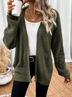 Women's Chunky Knit Eyelet Detail Open Cardigan