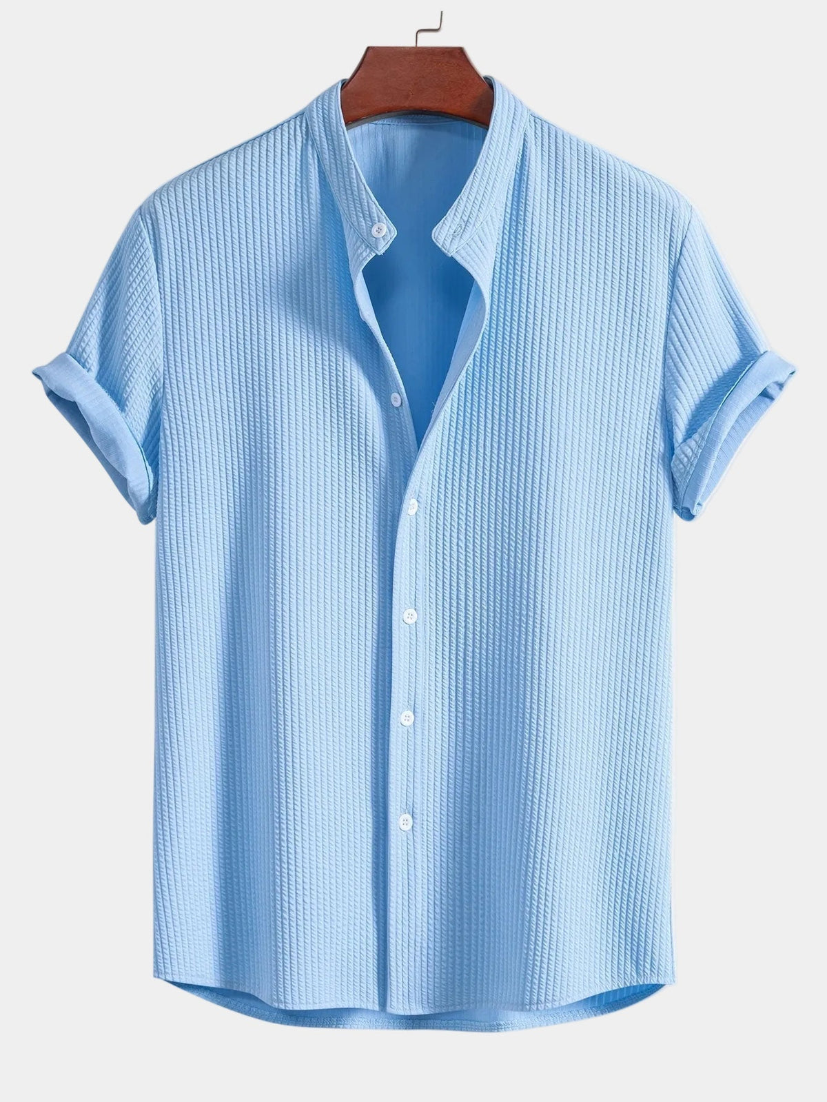 Men's Textured Short Sleeve Mandarin Collar Shirt