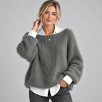 Women's Chunky Fluffy Knit Boat Neck Sweater