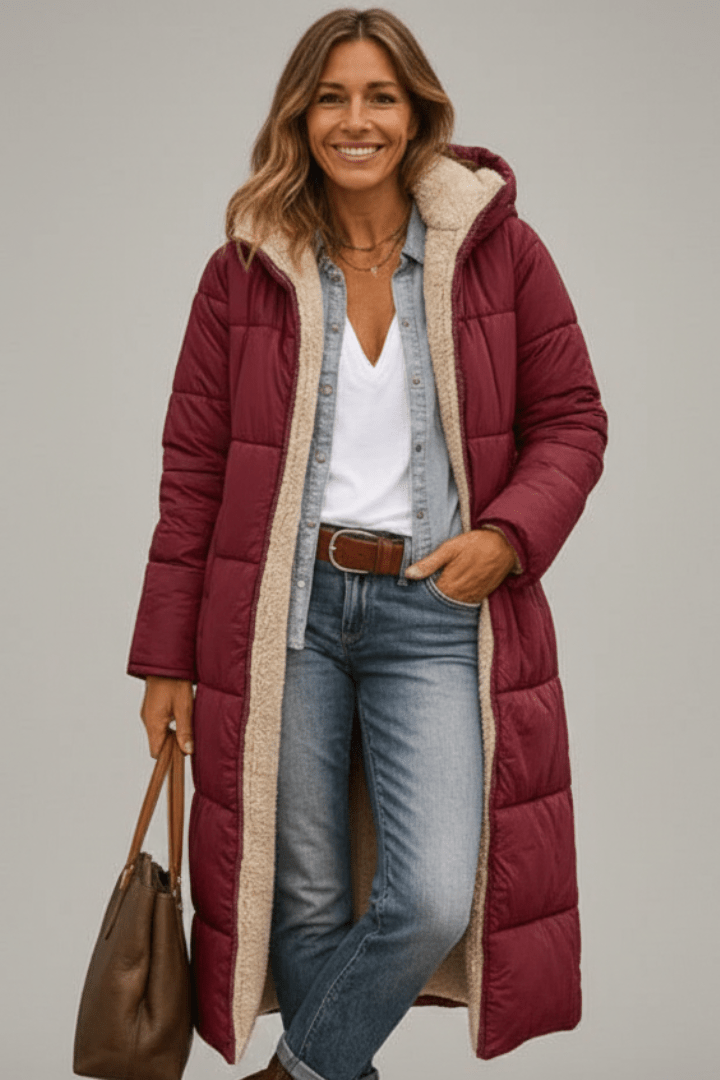Women's Sherpa Lined Longline Quilted Puffer Coat