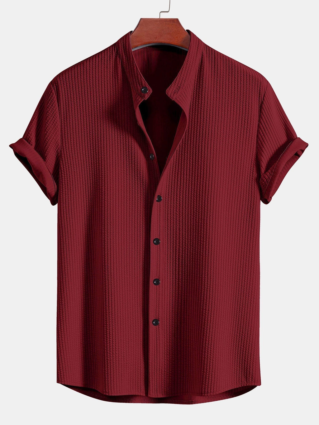 Men's Textured Short Sleeve Mandarin Collar Shirt