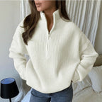 Women's Oversized Ribbed Knit Half-Zip Sweater