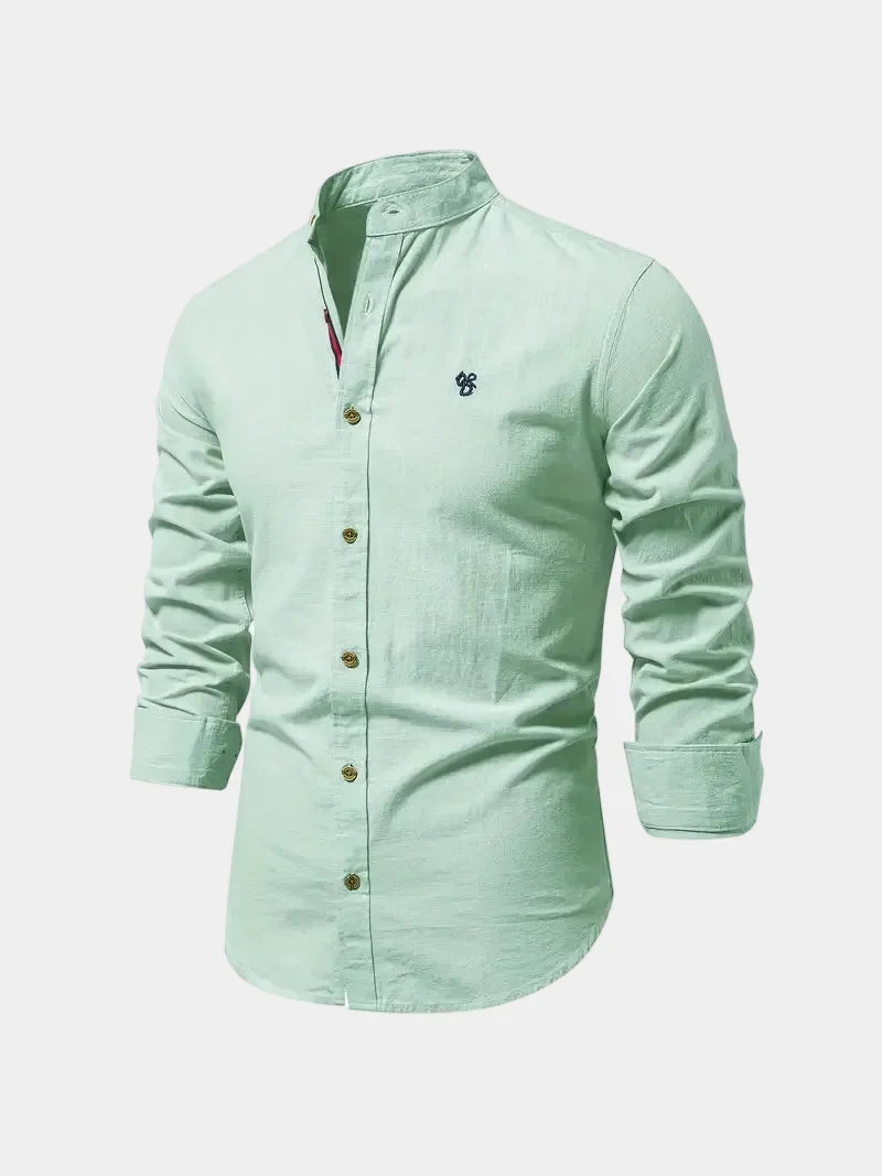 Men's Mandarin Collar Long Sleeve Button-Up Shirt
