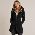 Women's Longline Zip-Up Jacket with Floral Lined Hood