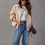 Women's Oversized Zip-Up Faux Leather Bomber Jacket