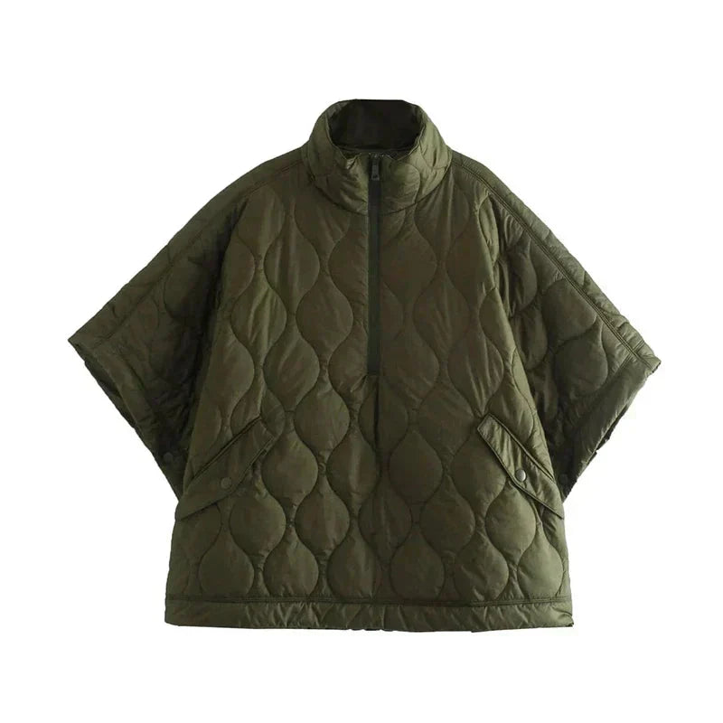 Women's Quilted Poncho Style Half-Zip Jacket