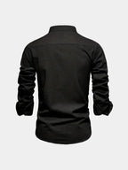 Men's Mandarin Collar Long Sleeve Button-Up Shirt