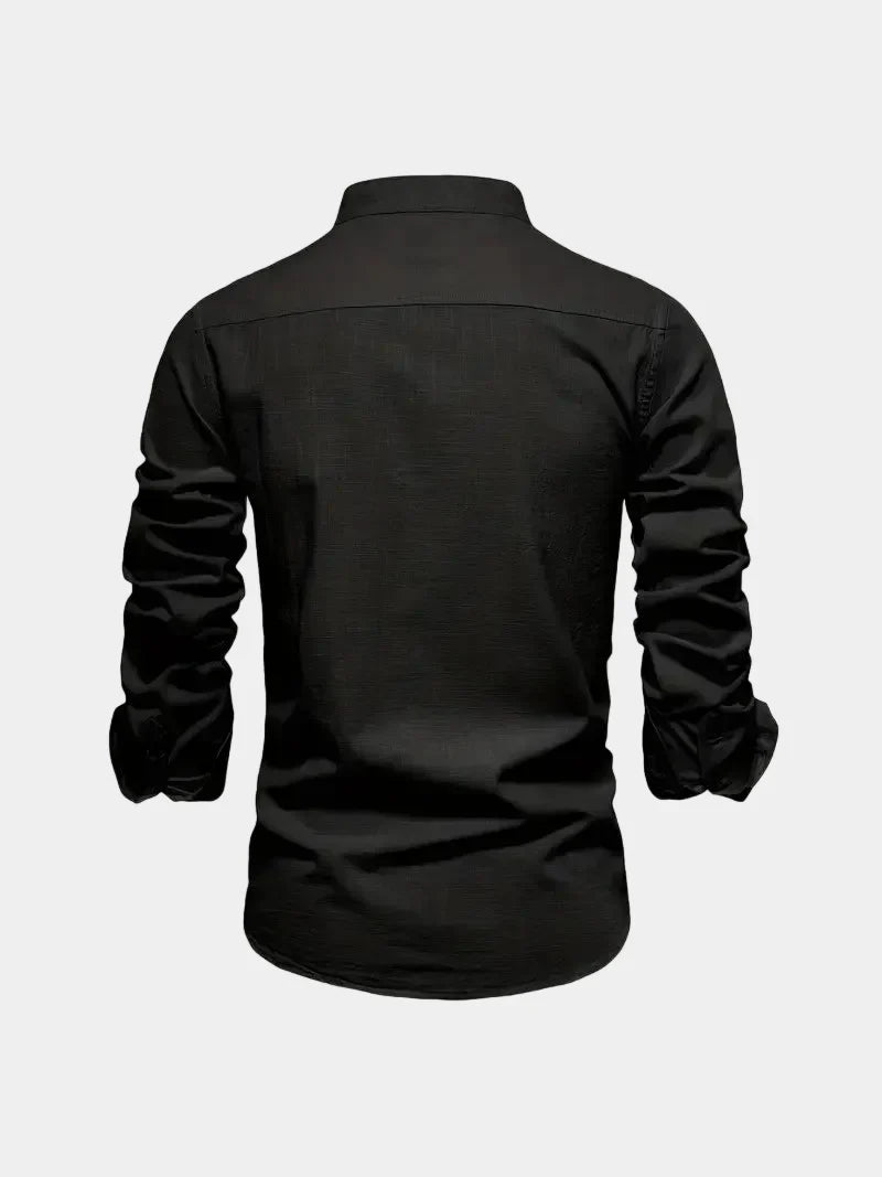 Men's Mandarin Collar Long Sleeve Button-Up Shirt