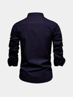 Men's Mandarin Collar Long Sleeve Button-Up Shirt