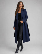 Women's Belted Notch Collar Longline Wrap Coat
