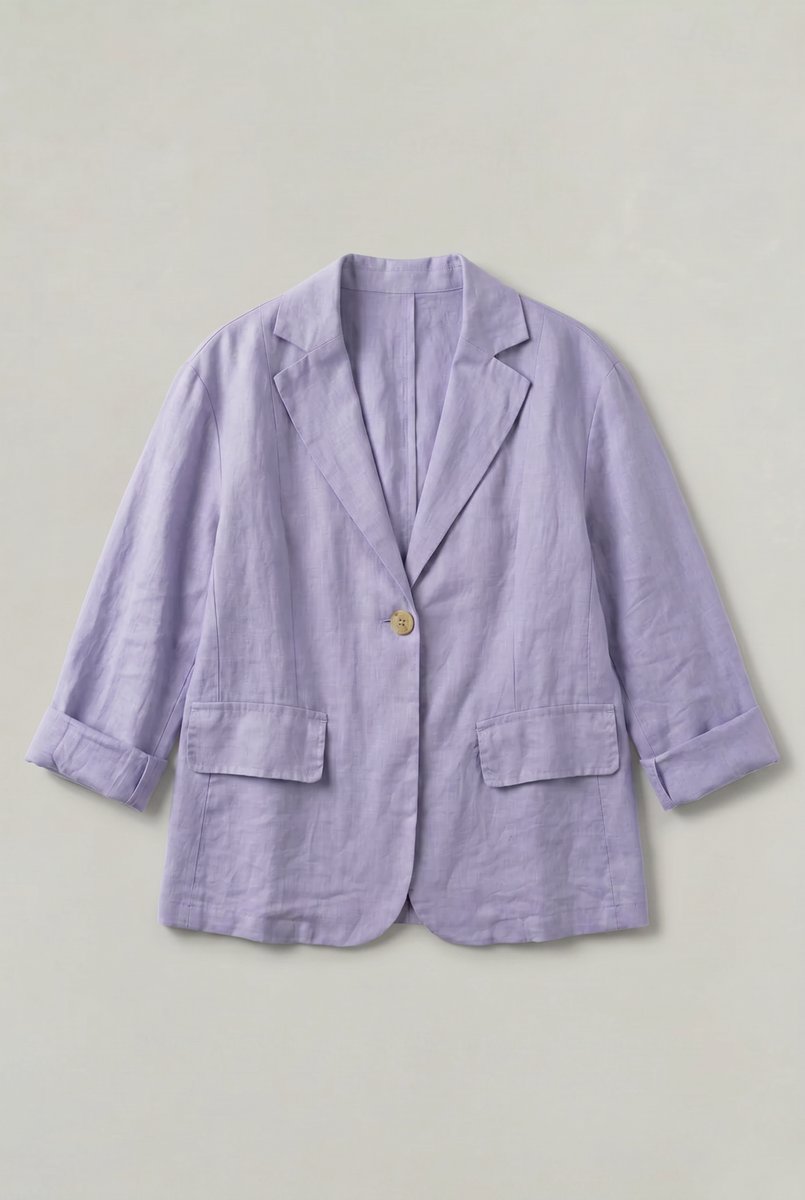 Women's Single Button Notch Collar Linen Blazer
