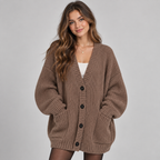 Women's Oversized Ribbed Knit V-Neck Cardigan with Pockets