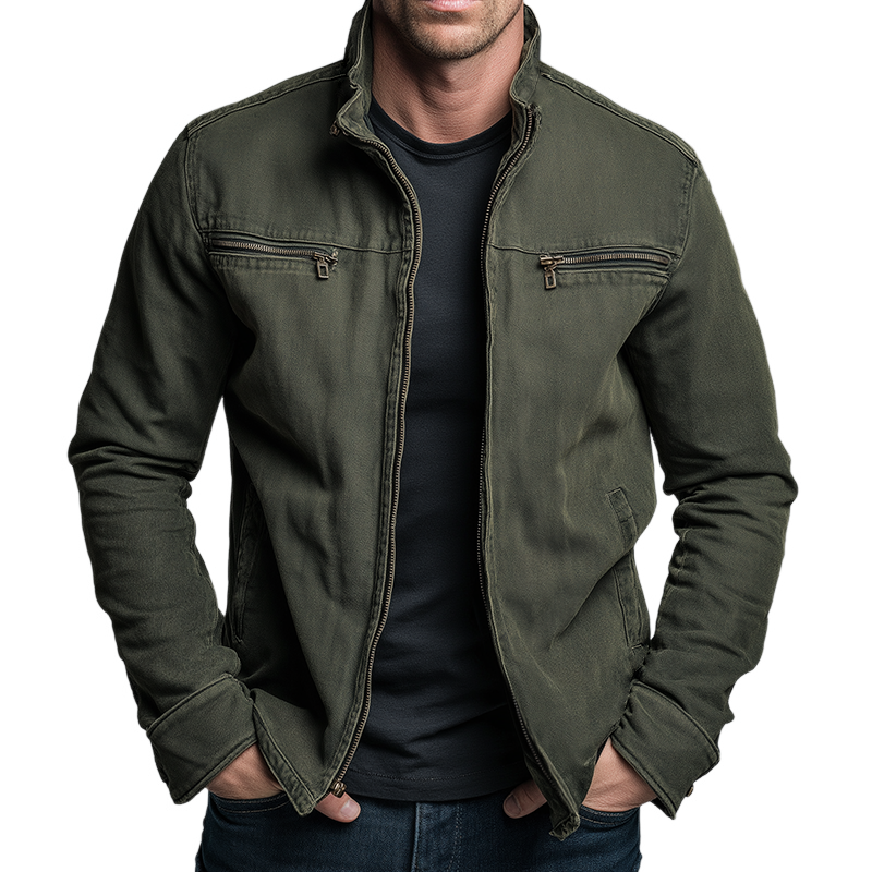Men's Zip-Up Stand Collar Utility Jacket