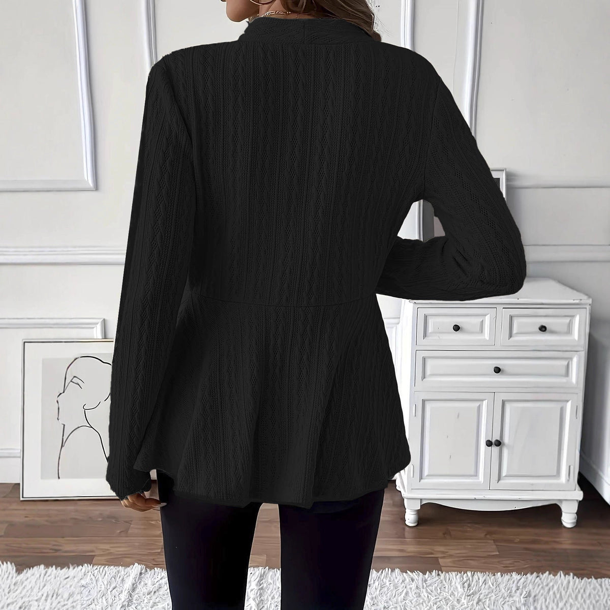 Women’s Textured Knit V-Neck Single-Button Peplum Blazer