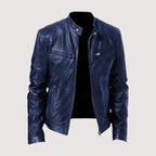 Men's Faux Leather Café Racer Jacket with Zip Pockets
