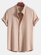 Men's Textured Short Sleeve Mandarin Collar Shirt