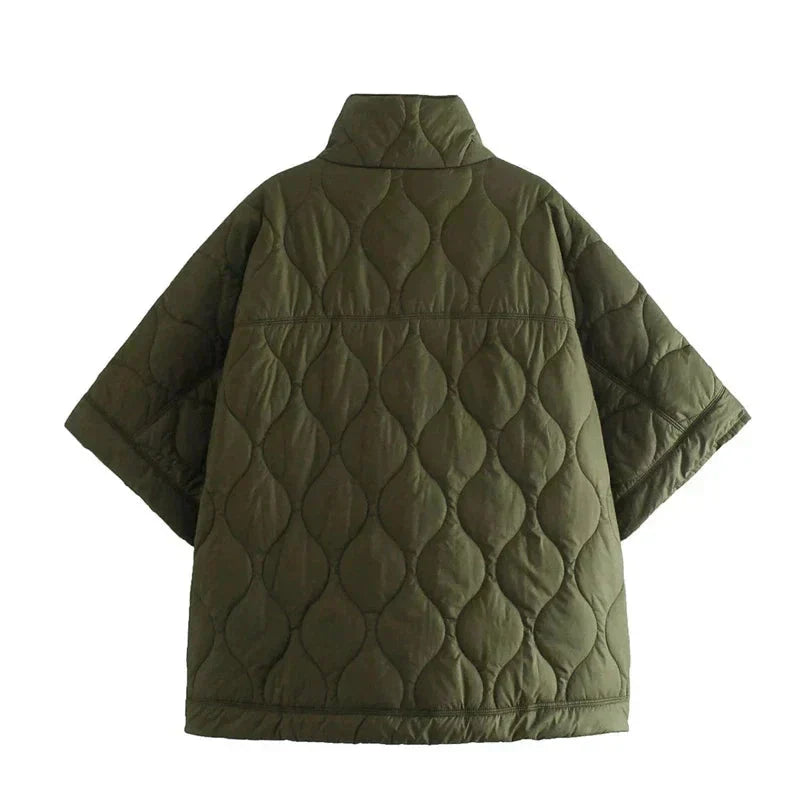 Women's Quilted Poncho Style Half-Zip Jacket