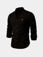 Men's Mandarin Collar Long Sleeve Button-Up Shirt