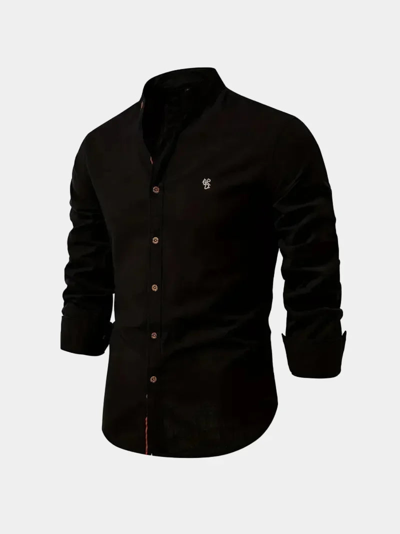 Men's Mandarin Collar Long Sleeve Button-Up Shirt