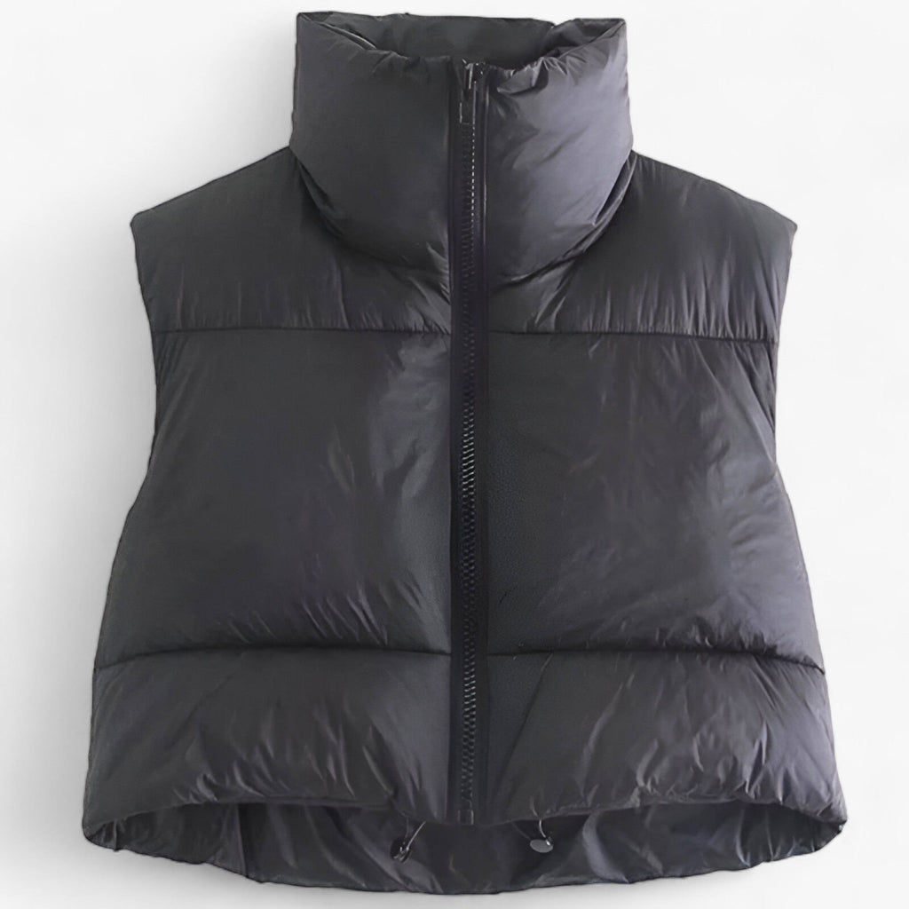 Women's Cropped Puffer Gilet with High Stand Collar