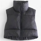 Women's Cropped Puffer Gilet with High Stand Collar