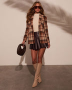Women's Tartan Plaid Single-Button Longline Blazer
