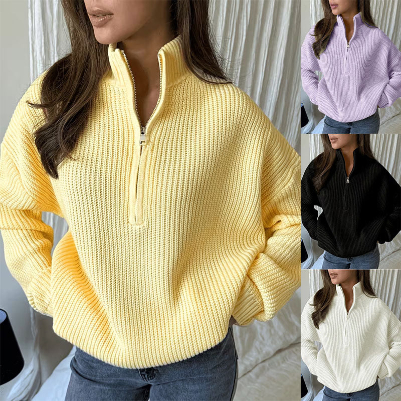 Women's Oversized Ribbed Knit Half-Zip Sweater