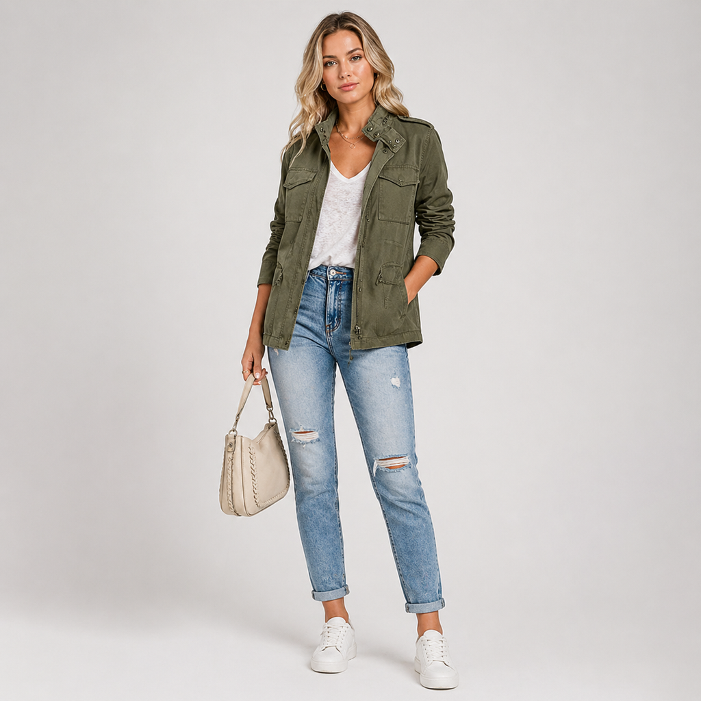 Women's Utility Zip-Up Cinched Waist Field Jacket