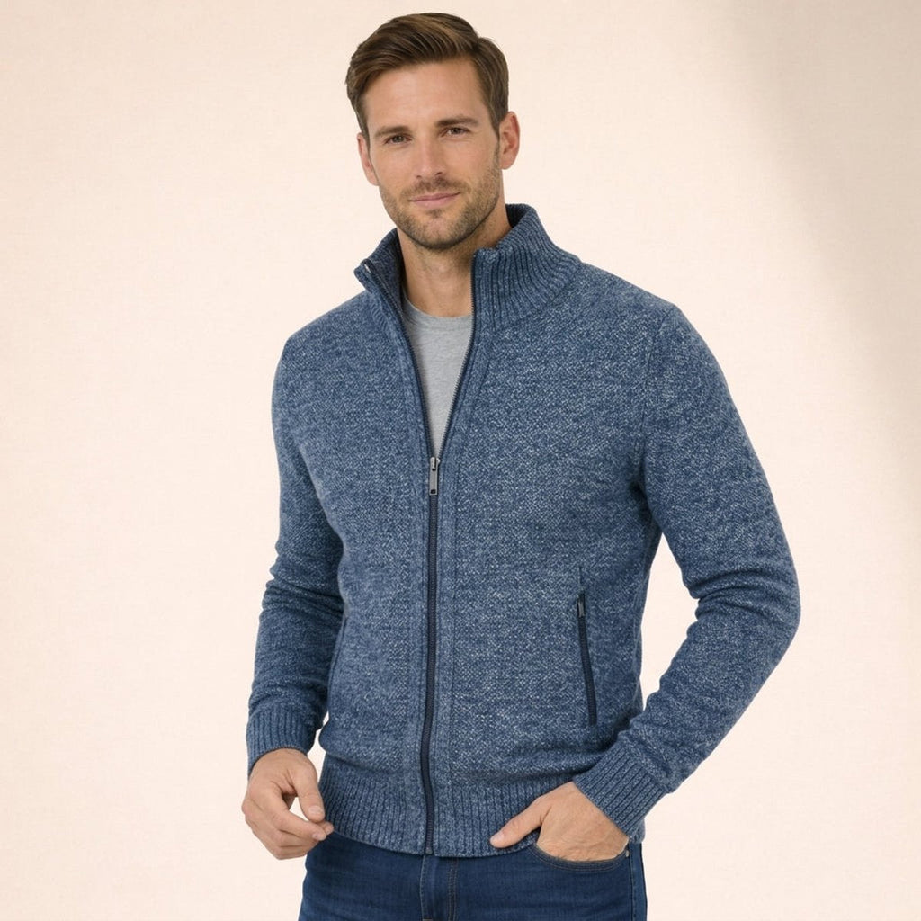 Men's Full-Zip Stand Collar Knit Cardigan Sweater