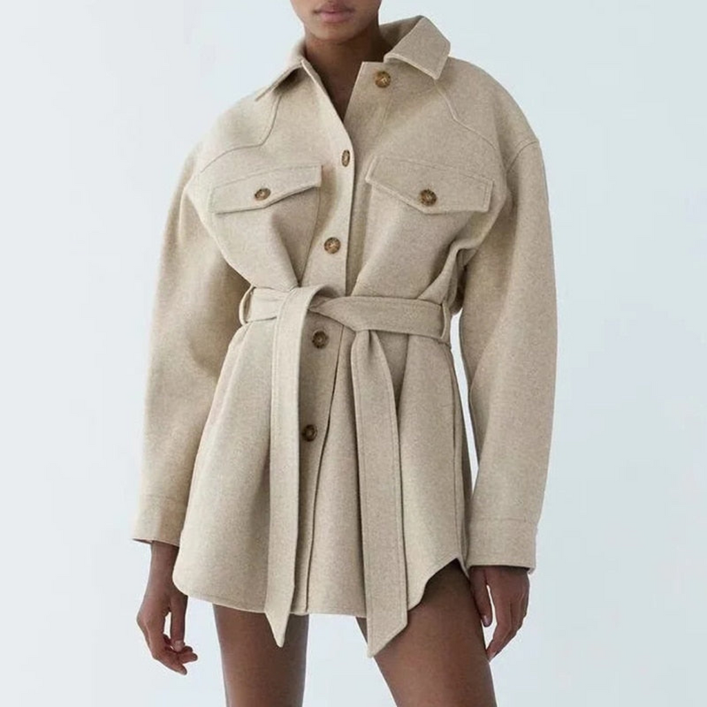 Women's Belted Brushed Shacket with Flap Pockets