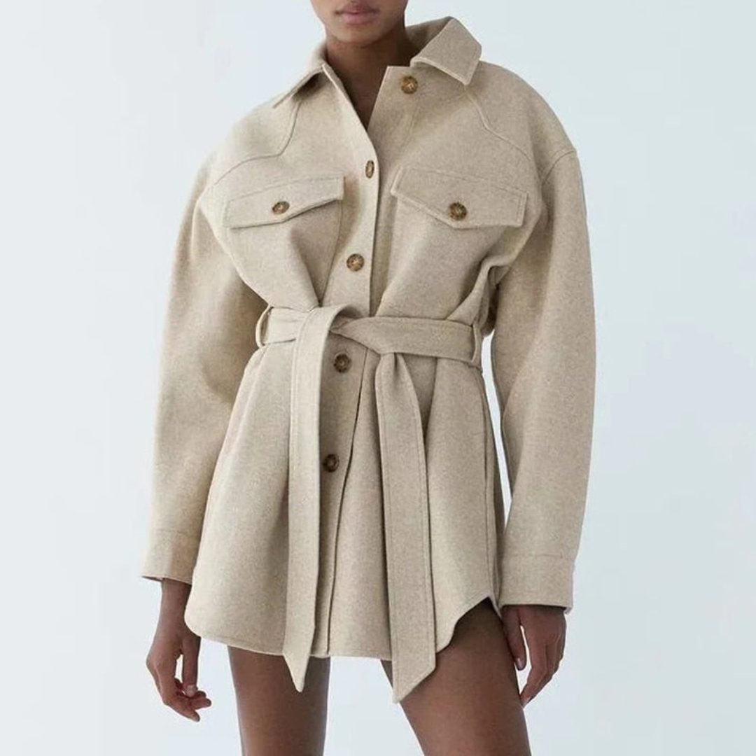 Women's Belted Brushed Shacket with Flap Pockets