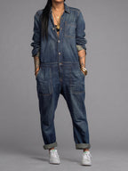 Women's Denim Button-Front Relaxed Fit Jumpsuit