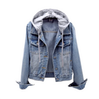 Women's Cropped Denim Jacket with Drawstring Jersey Hood