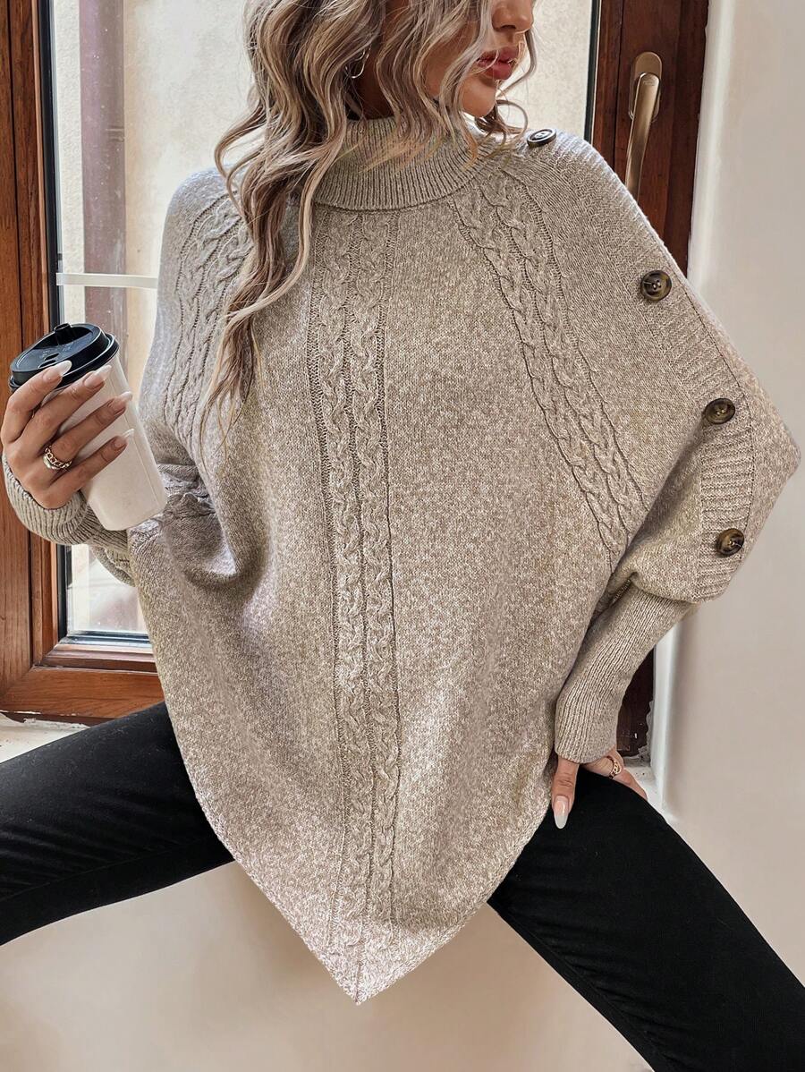 Women's Cable Knit Turtleneck Poncho Sweater