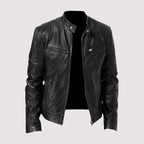 Men's Faux Leather Café Racer Jacket with Zip Pockets