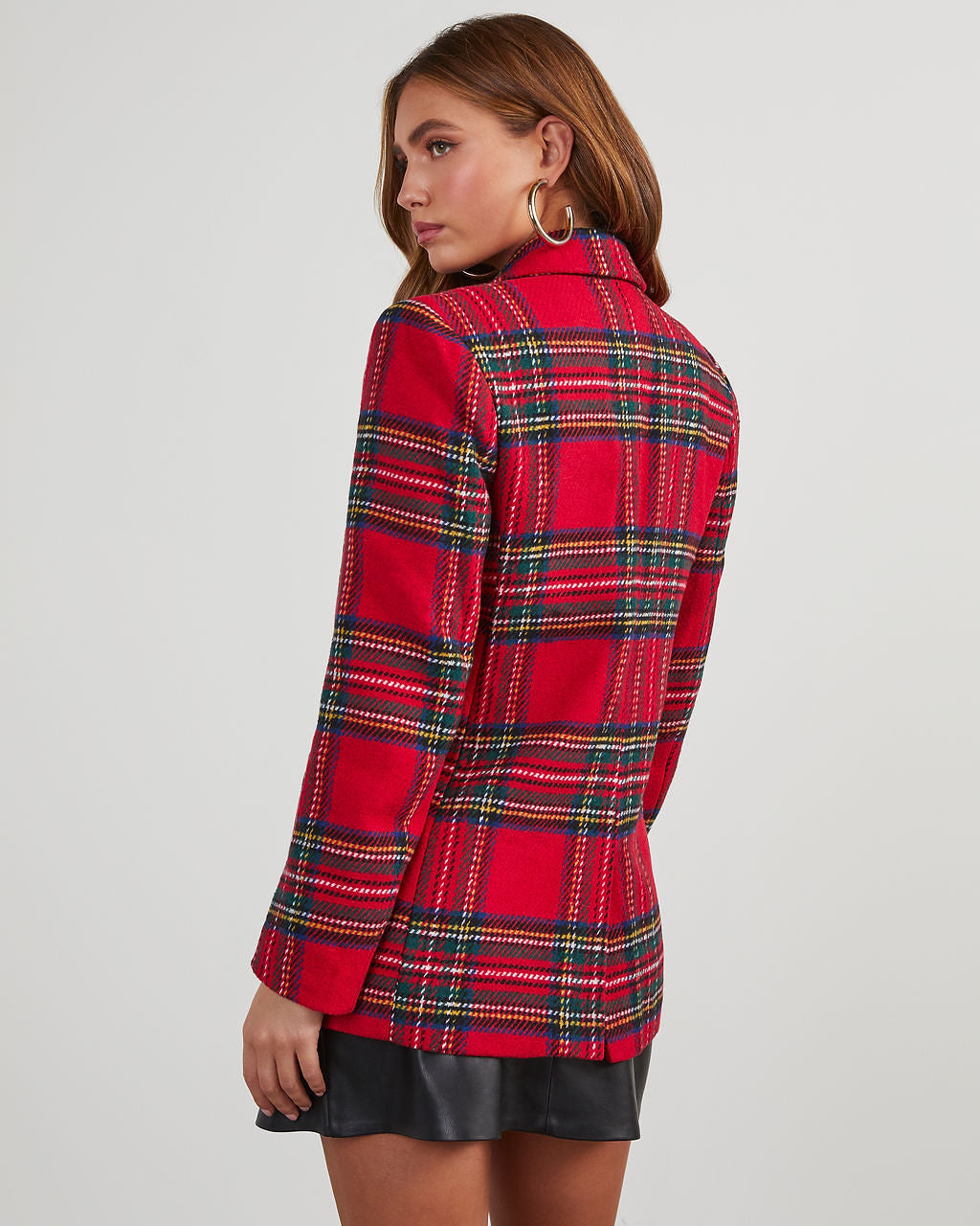 Women's Tartan Plaid Single-Button Longline Blazer