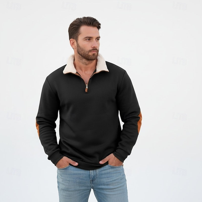 Men's Sherpa Collar Quarter-Zip Pullover Sweatshirt