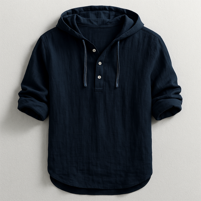 Men's Lightweight Hooded Henley Shirt with Drawstring