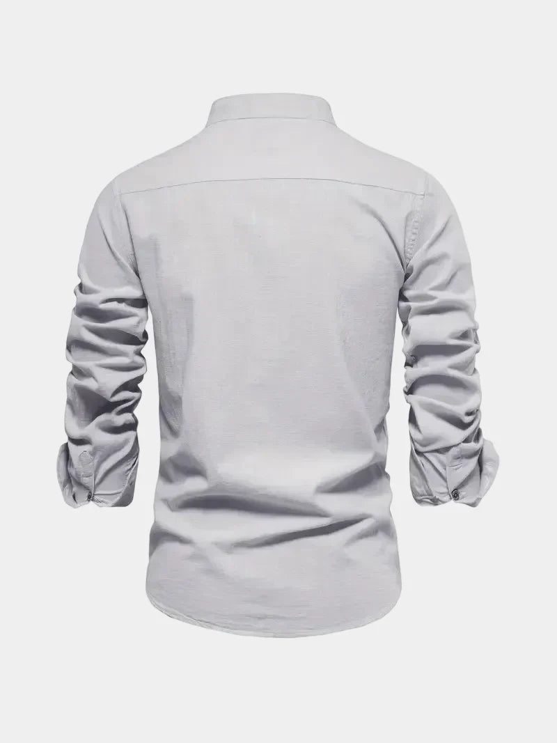 Men's Mandarin Collar Long Sleeve Button-Up Shirt