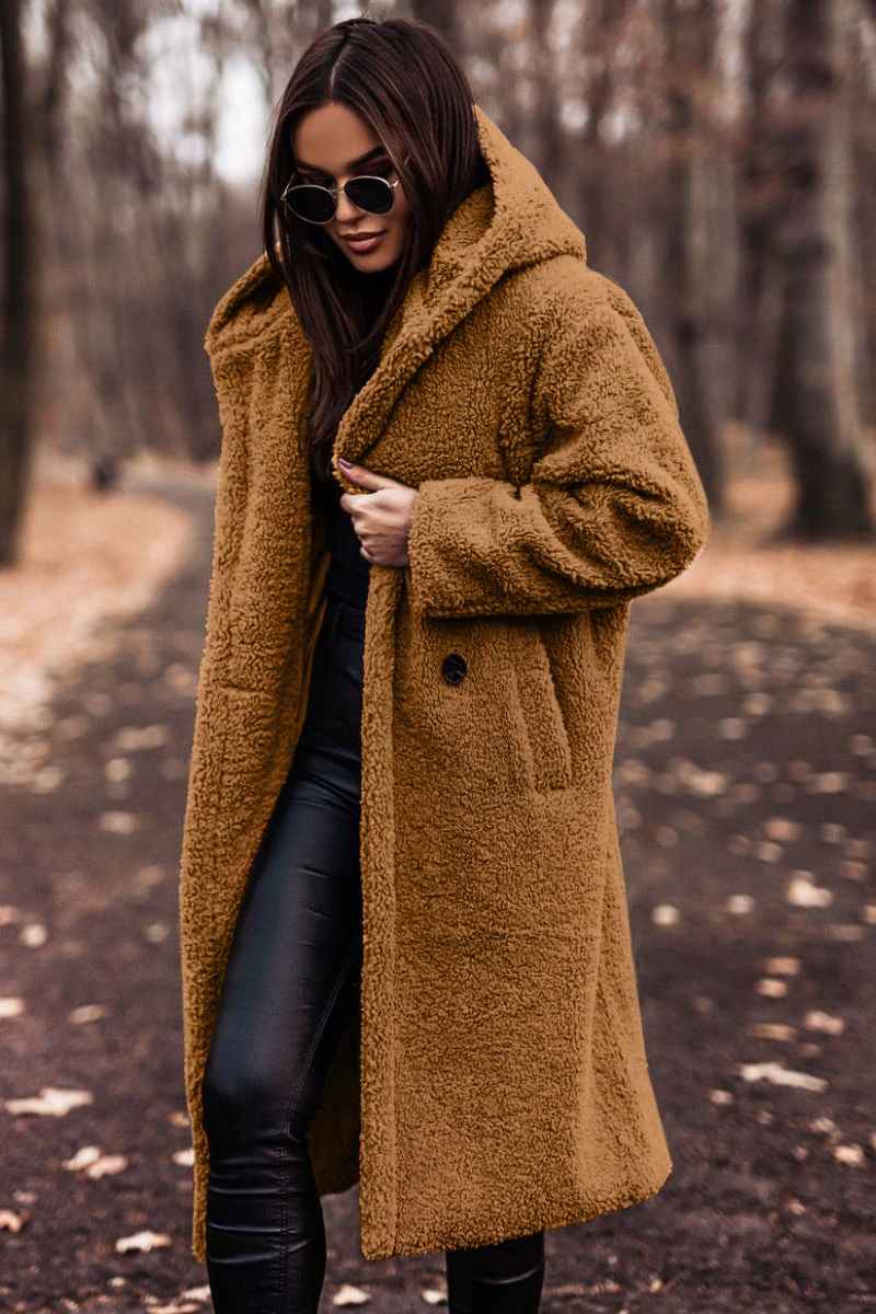 Women's Oversized Teddy Fleece Hooded Longline Coat