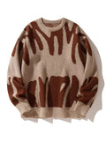 Men's Oversized Abstract Jacquard Crew Neck Knit Sweater