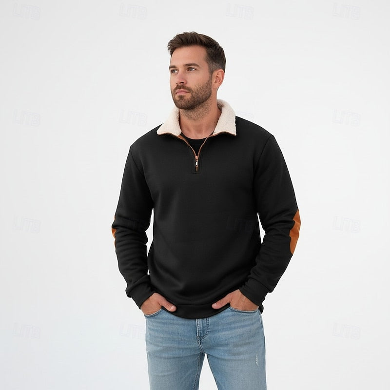 Men's Sherpa Collar Quarter-Zip Pullover Sweatshirt
